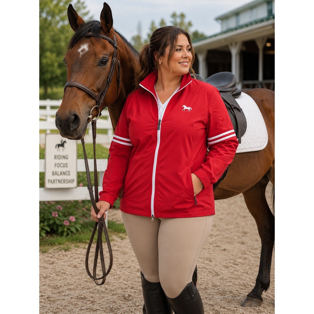 Equine Couture Horse Logo Y2K Red Nylon‎ Windbreaker XL Nautical Flag XL Jacket